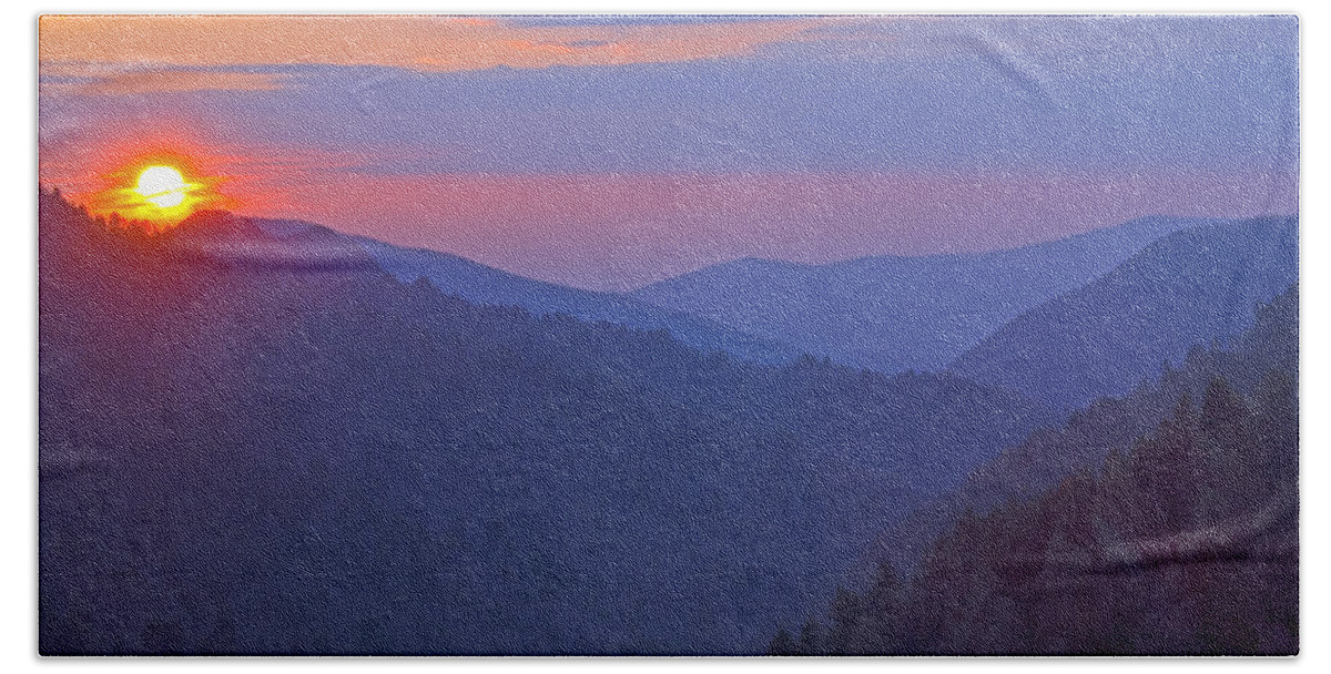 Sunset Beach Towel featuring the photograph Sunset in Great Smoky Mountain National Park Tennessee by Brendan Reals