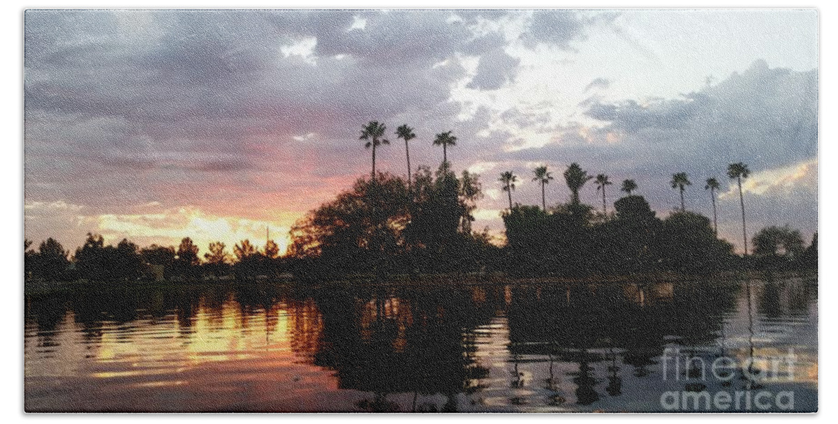 Island Beach Towel featuring the photograph Sunset Island in Chaparral Lake HORIZONTAL by Heather Kirk