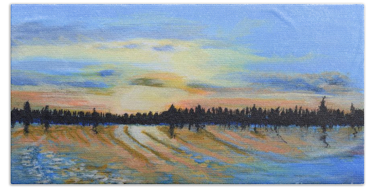 Sunset Beach Towel featuring the painting Sunset-Ivanhoe1 by Monika Shepherdson
