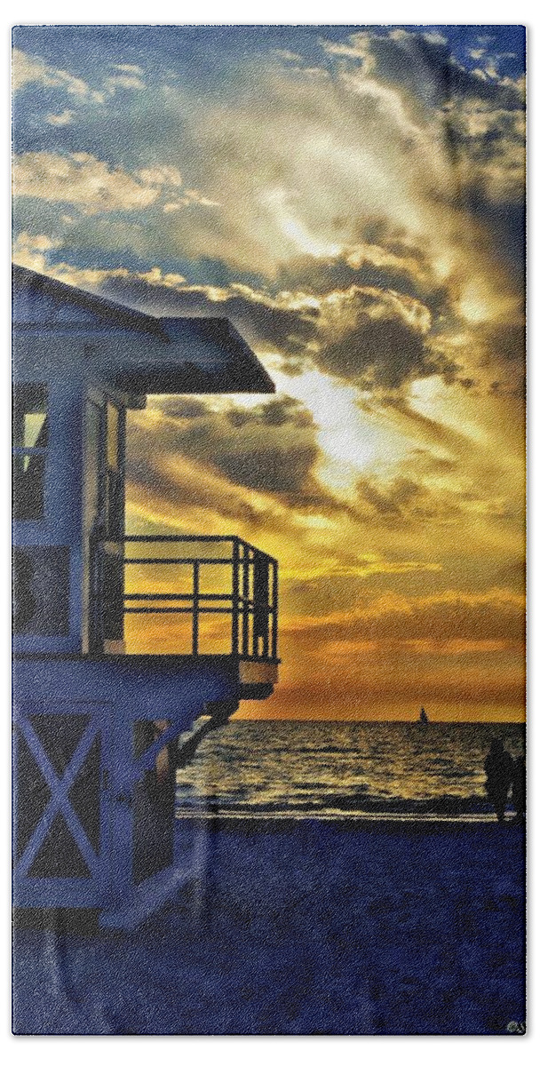Sunset Beach Towel featuring the photograph Sunset Lifeguard Station 3 by Stoney Lawrentz