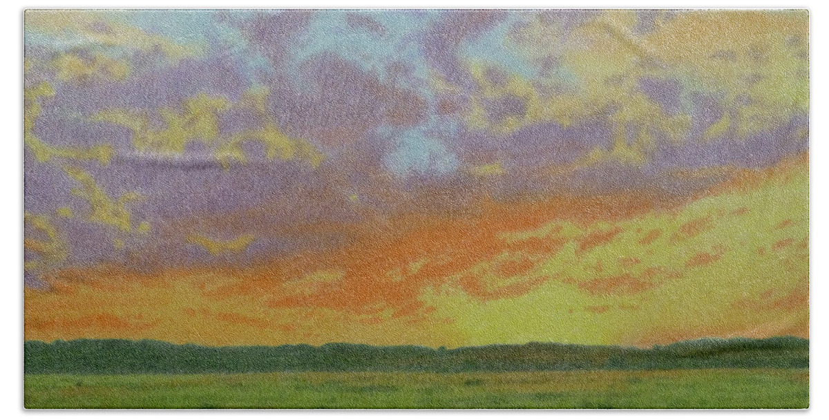 Montana Landscapes Beach Sheet featuring the pastel Sunset near Miles City by Cris Fulton