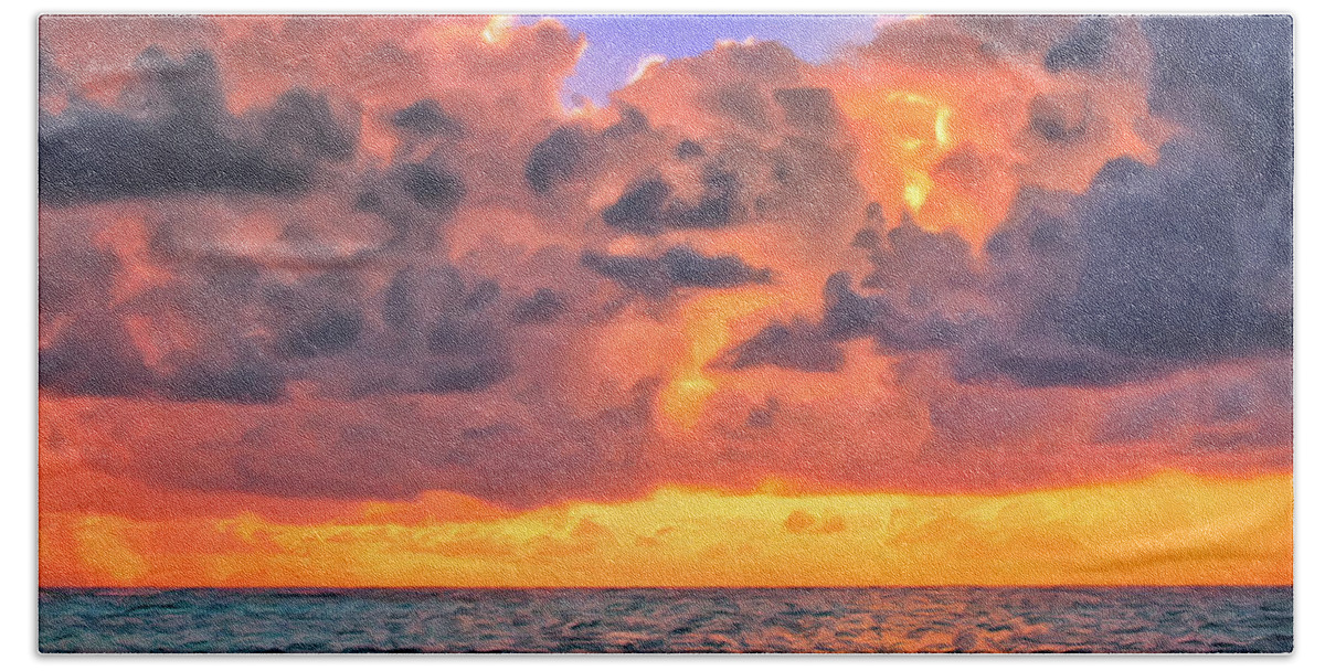 Sunset Beach Towel featuring the painting Sunset Off Tahiti by Dominic Piperata