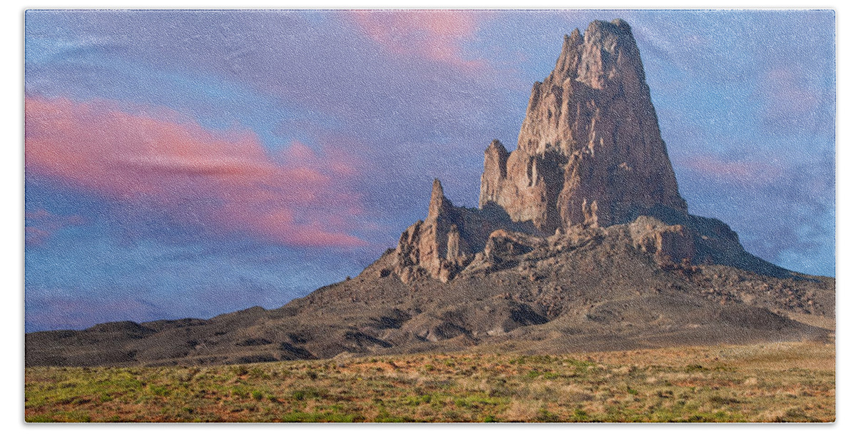 Arid Climate Beach Sheet featuring the photograph Sunset on Agathla Peak by Jeff Goulden