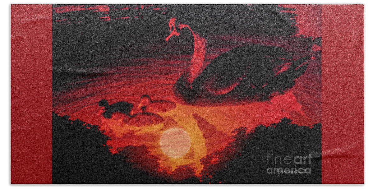 Marc Nader Photo Art Beach Towel featuring the photograph Sunset On Swan Lake, 1969 by Marc Nader