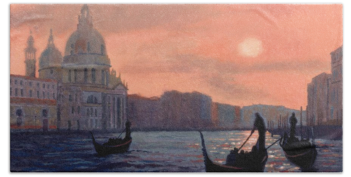 Venice Beach Sheet featuring the painting Sunset on the Grand Canal in Venice by Janet King