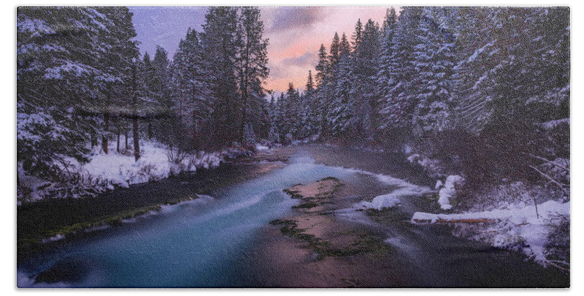 River Beach Towel featuring the photograph Sunset on the Metolius by Cat Connor