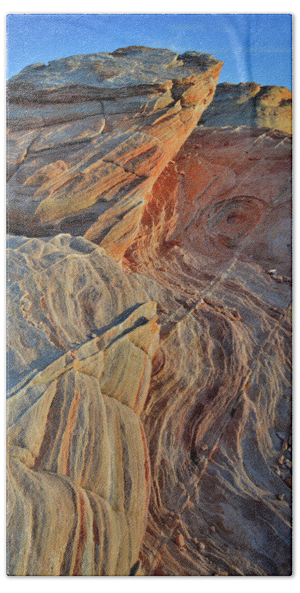 Valley Of Fire State Park Beach Towel featuring the photograph Sunset on Wave of Sandstone in Valley of Fire by Ray Mathis