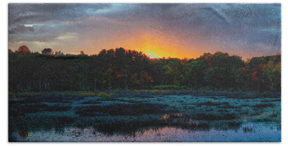 Sunset Beach Towel featuring the photograph Sunset over Ipswich River by Lilia D