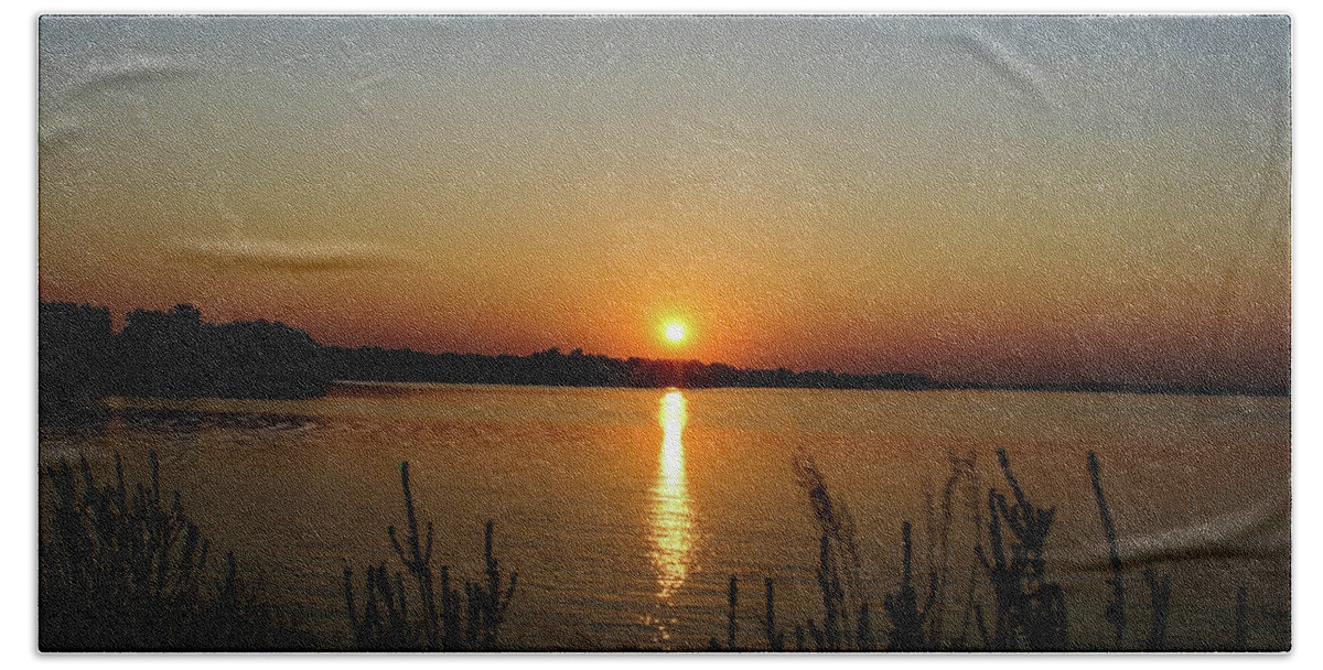 Sunset Beach Sheet featuring the photograph Sunset Over Lake Norman by M Three Photos