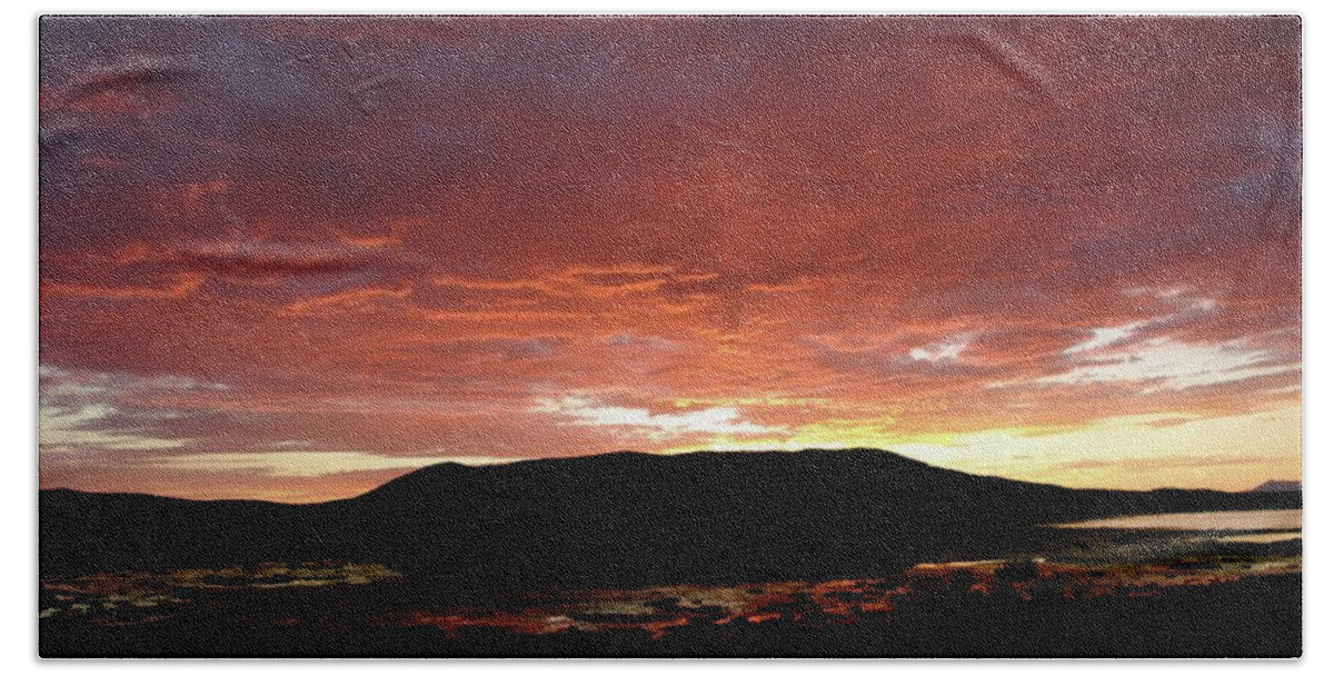 Sunset Beach Towel featuring the painting Sunset over Mormon Lake by Dennis Ciscel