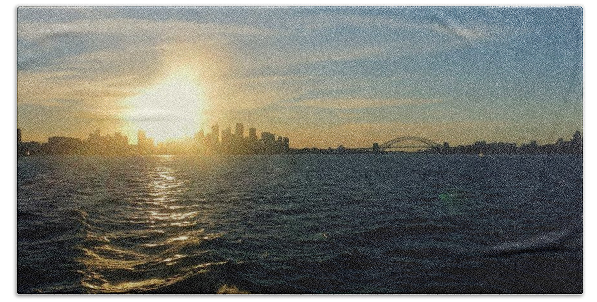 Sydney Beach Towel featuring the photograph Sunset Over Sydney Harbour by Leanne Seymour