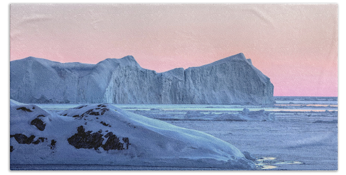 Ilulissat Beach Towel featuring the photograph sunset over the Icefjord - Greenland by Joana Kruse