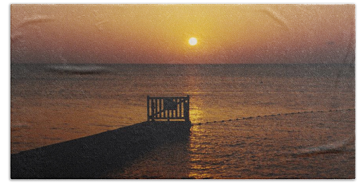 Sunsets Beach Towel featuring the photograph Sunset pier by Michelle Powell