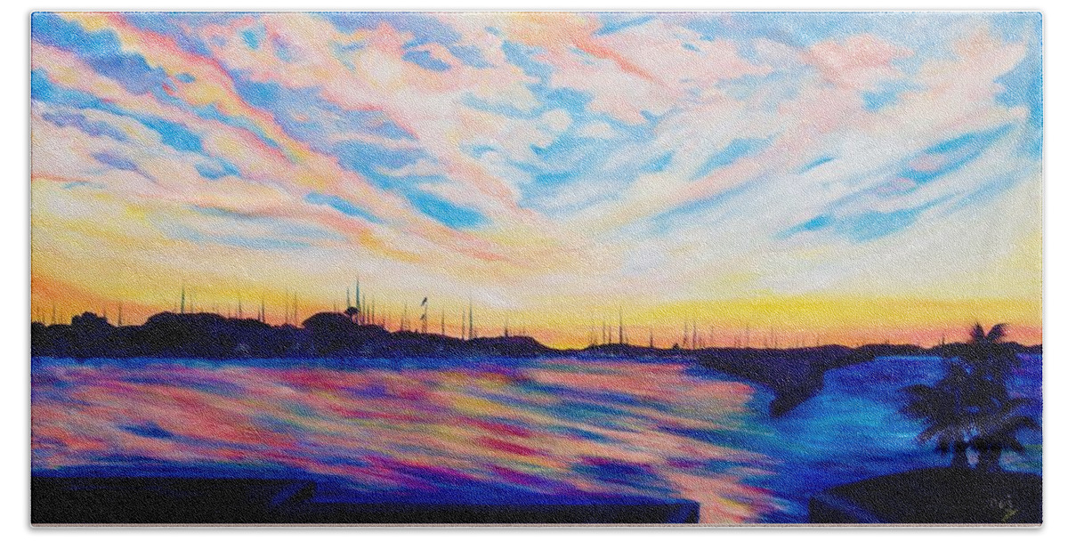 Sunset Point Beach Towel featuring the painting Sunset Point by Debi Starr