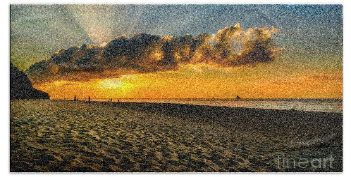 Sunset Beach Towel featuring the photograph Sunset Puka beach by Adrian Evans