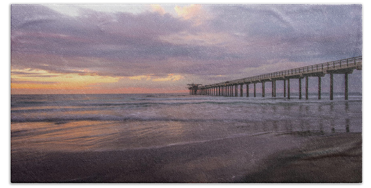 Sunset Beach Sheet featuring the photograph Sunset Scripps Beach Pier La Jolla Ca img 1 by Bruce Pritchett
