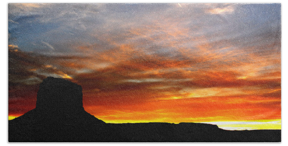Monument Valley Beach Towel featuring the photograph Sunset Sky by Harry Spitz