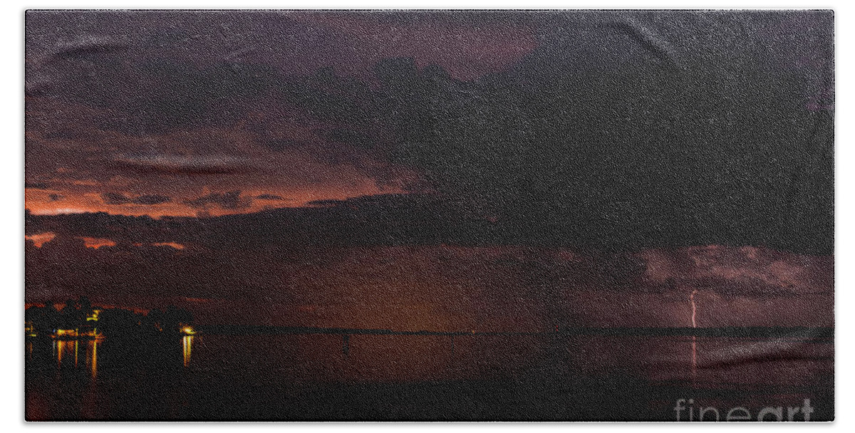 Lightning Beach Towel featuring the photograph Sunset Strike by Quinn Sedam