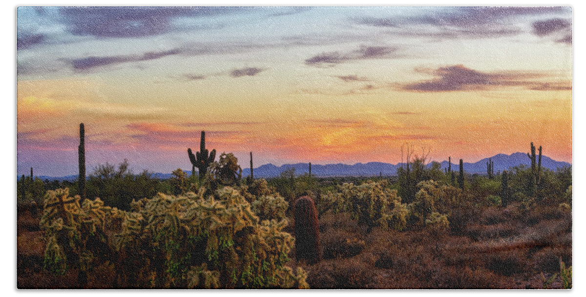 Saguaro Sunset Beach Towel featuring the photograph Sunset Sweet Sunset by Saija Lehtonen