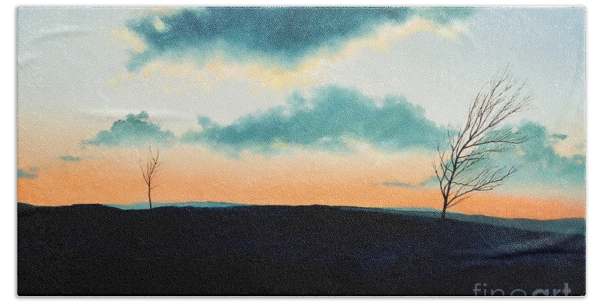 Sunset Beach Towel featuring the painting Sunset upon Tuscarora Mountain by Christopher Shellhammer