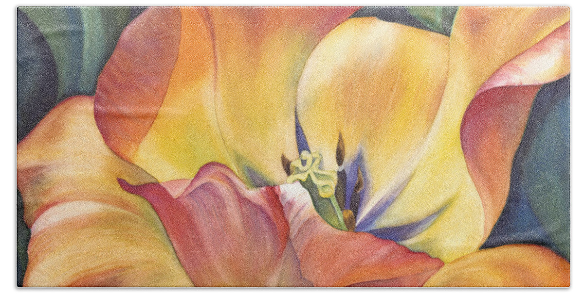 Tulip Beach Towel featuring the painting Sunshine Dance by Sandy Haight