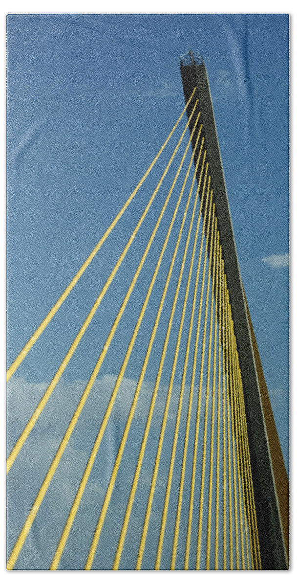 Bridge Beach Towel featuring the photograph Sunshine Skyway Bridge - Color by Mitch Spence