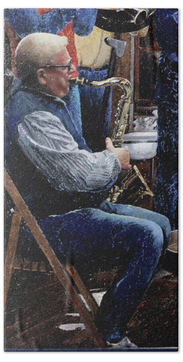 Orchestra Sax Beach Towel featuring the painting Suoni by Guido Borelli