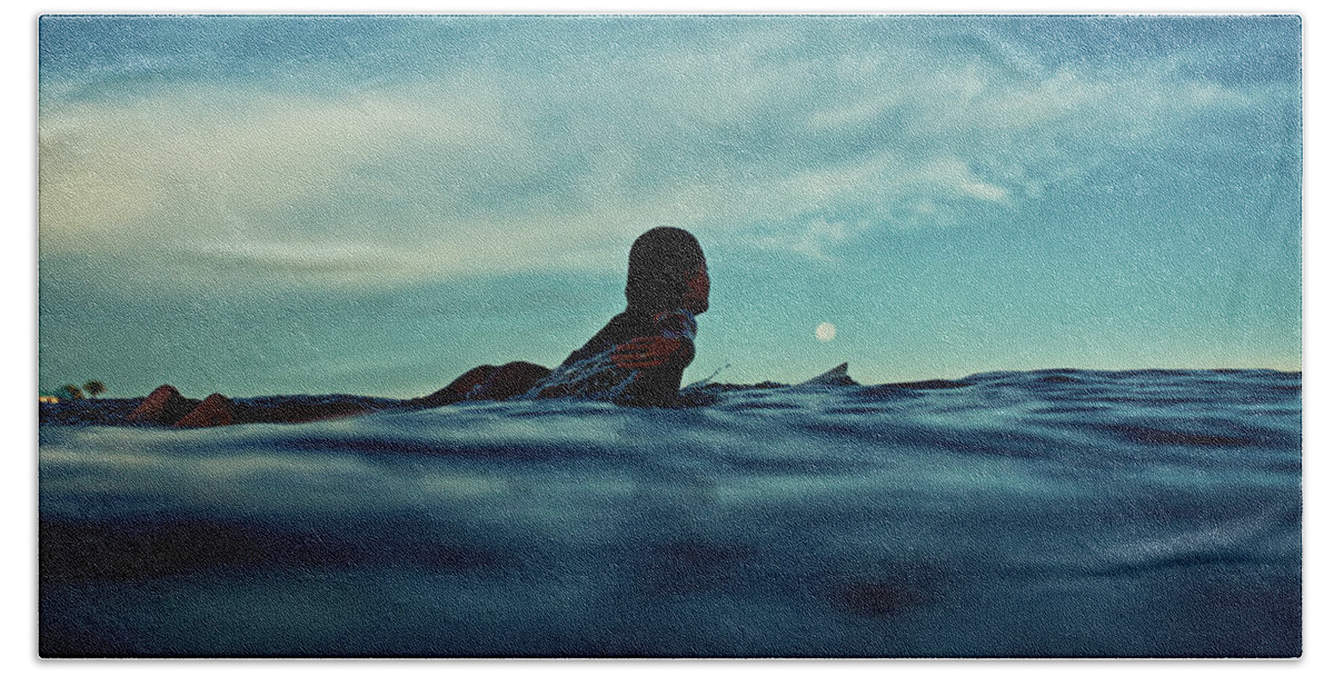 Surfing Beach Sheet featuring the photograph Super Moon by Nik West