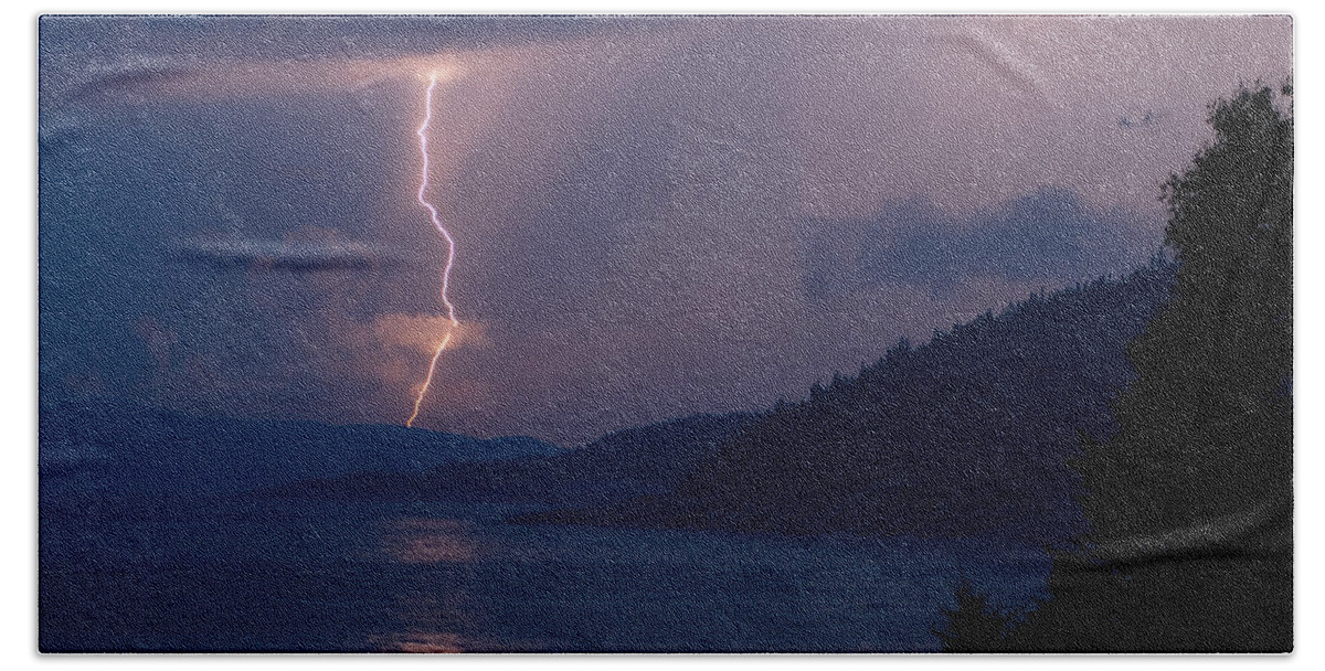 Lake Superior Beach Towel featuring the photograph Superior Lightning   by Doug Gibbons