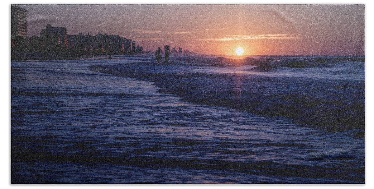 Crescent Beach Beach Sheet featuring the photograph Surf Fishing at Sunrise by David Smith