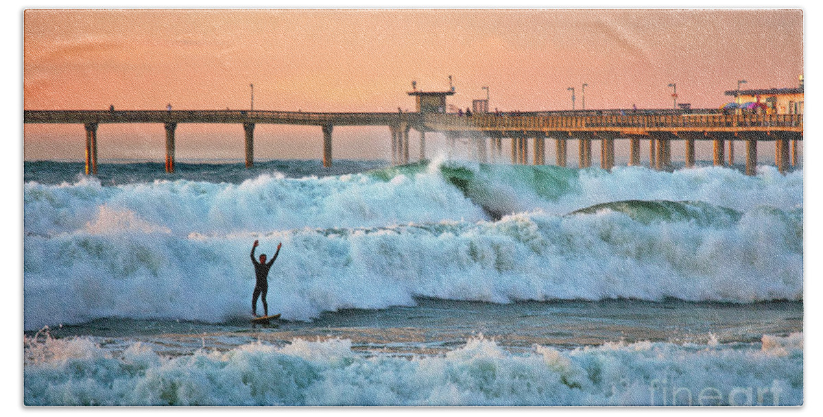 Surfer Beach Towel featuring the photograph Surfer Celebration by Sam Antonio