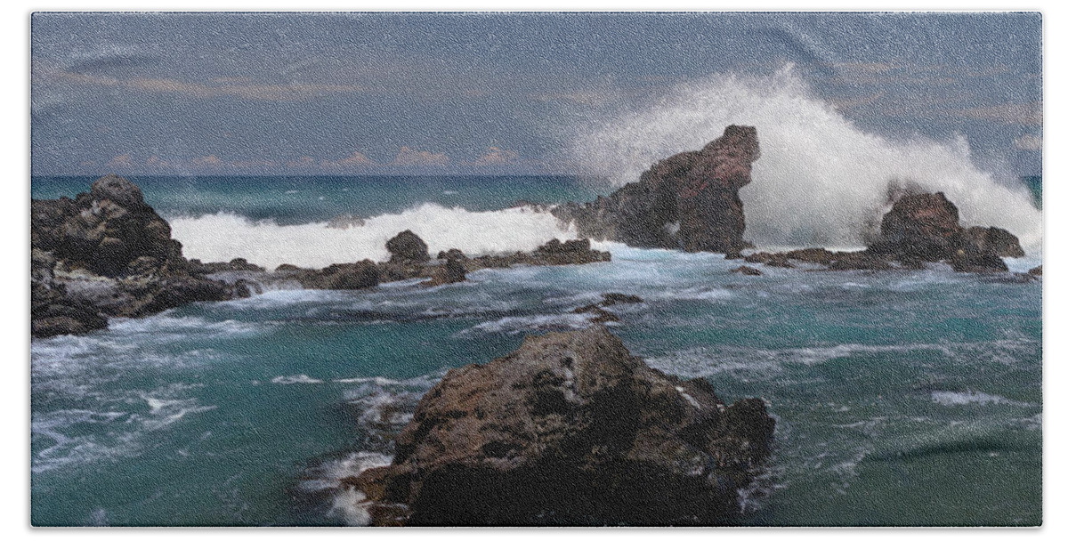 Hookipa Beach Towel featuring the photograph Surf's Up at Ho'okipa by Susan Rissi Tregoning