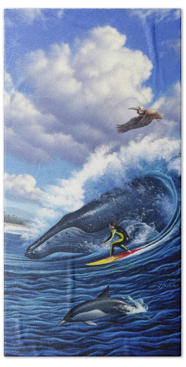 Humpback Whale Beach Towel featuring the painting Surf's Up by Jerry LoFaro