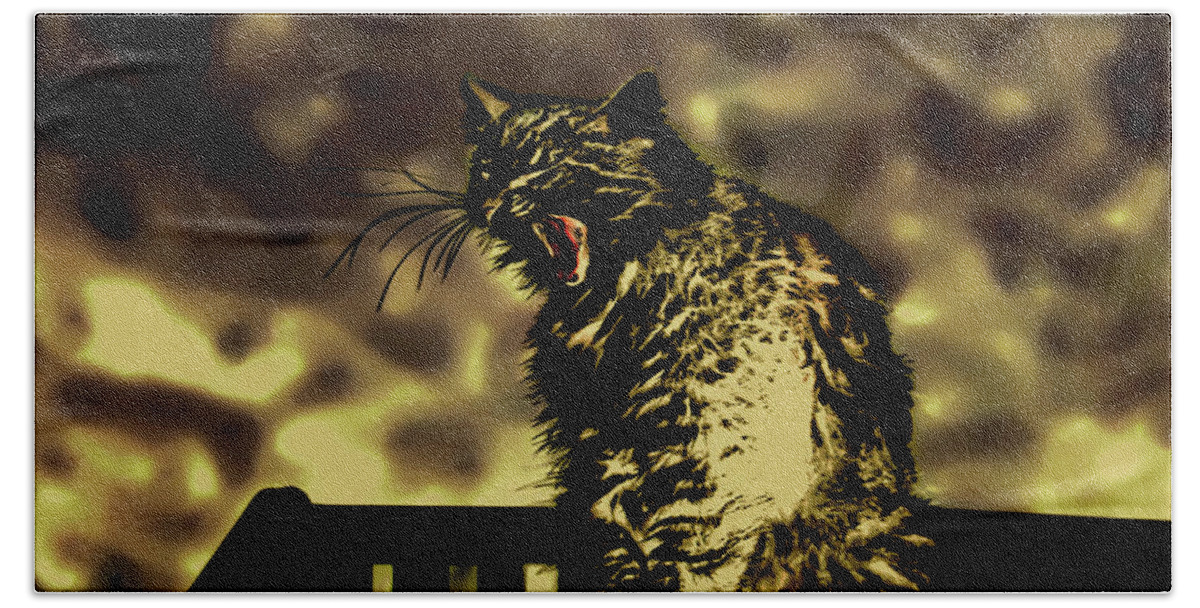 Surreal Beach Sheet featuring the photograph Surreal Cat Yawn by Gina O'Brien