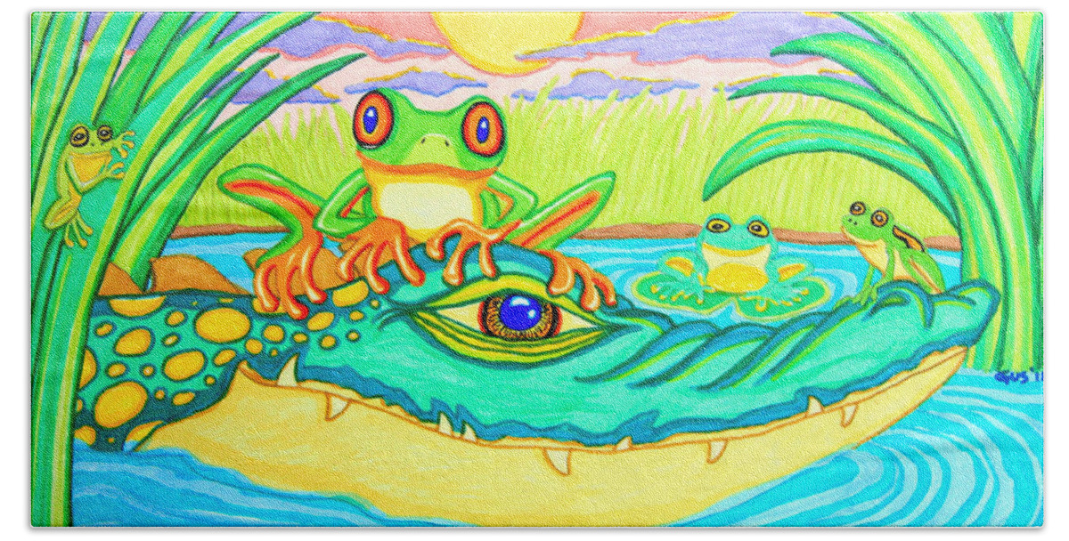 Frog Beach Sheet featuring the drawing Swamp Life by Nick Gustafson