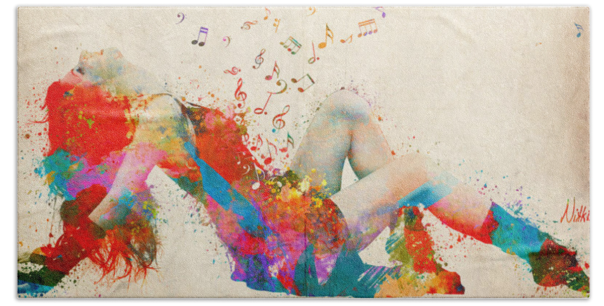 Song Beach Towel featuring the digital art Sweet Jenny Bursting with Music Cropped by Nikki Marie Smith