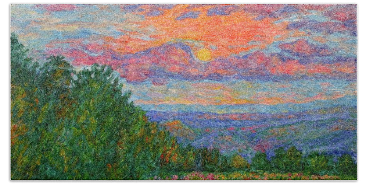 Landscapes For Sale Beach Towel featuring the painting Sweet Pea Morning on the Blue Ridge by Kendall Kessler