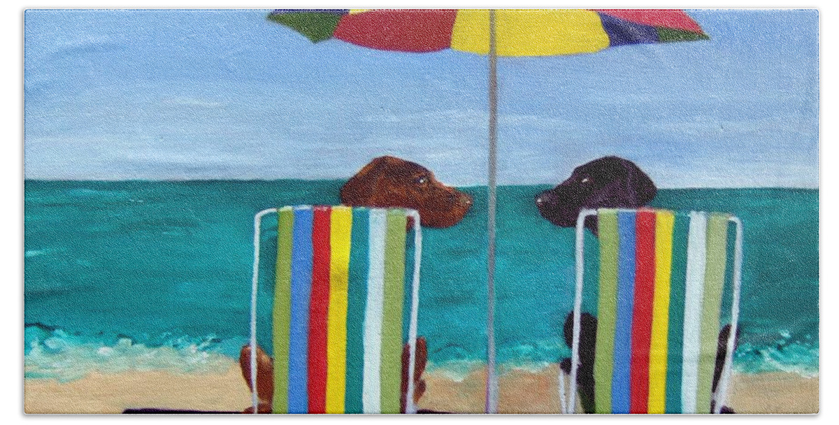 Labrador Retriever Beach Towel featuring the painting Swim by Roger Wedegis