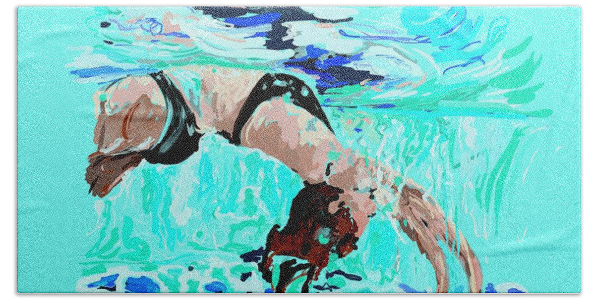 Lovesummer Beach Towel featuring the digital art Swimmer by Lidija Ivanek - SiLa