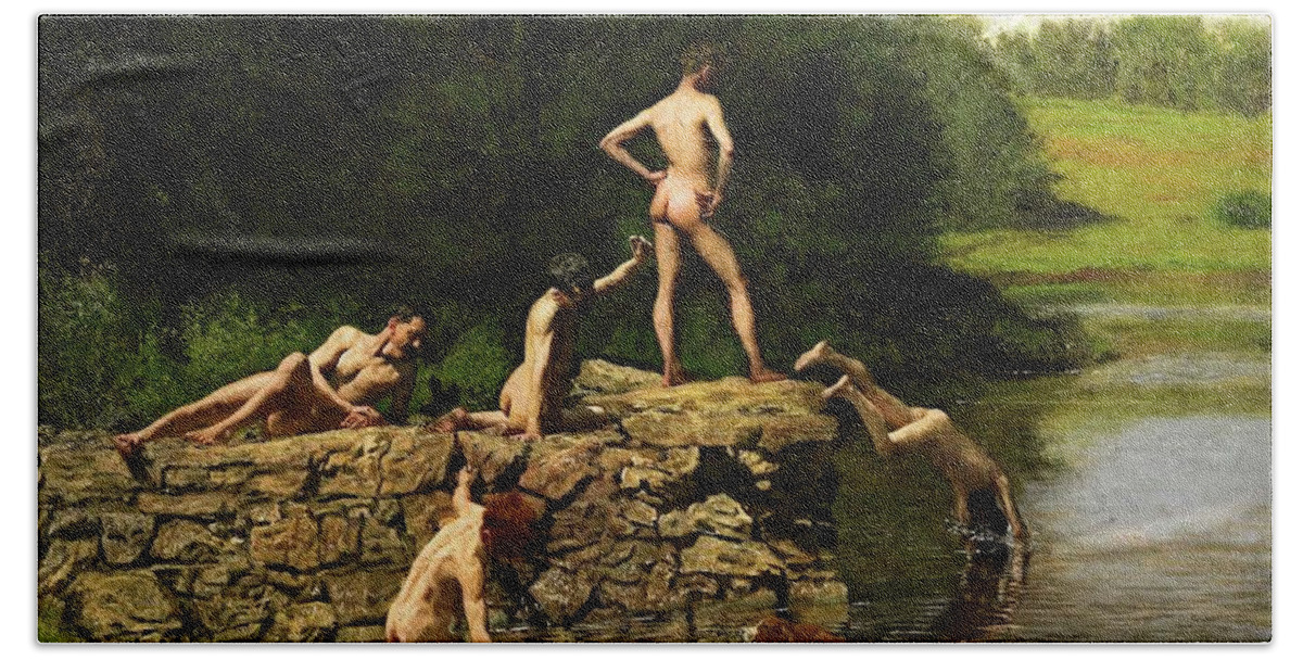Thomas Eakins Beach Towel featuring the painting Swimming Hole by Thomas Eakins