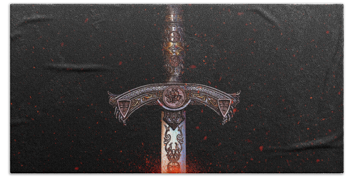 Antique Beach Towel featuring the photograph Sword on fire by Paulo Goncalves