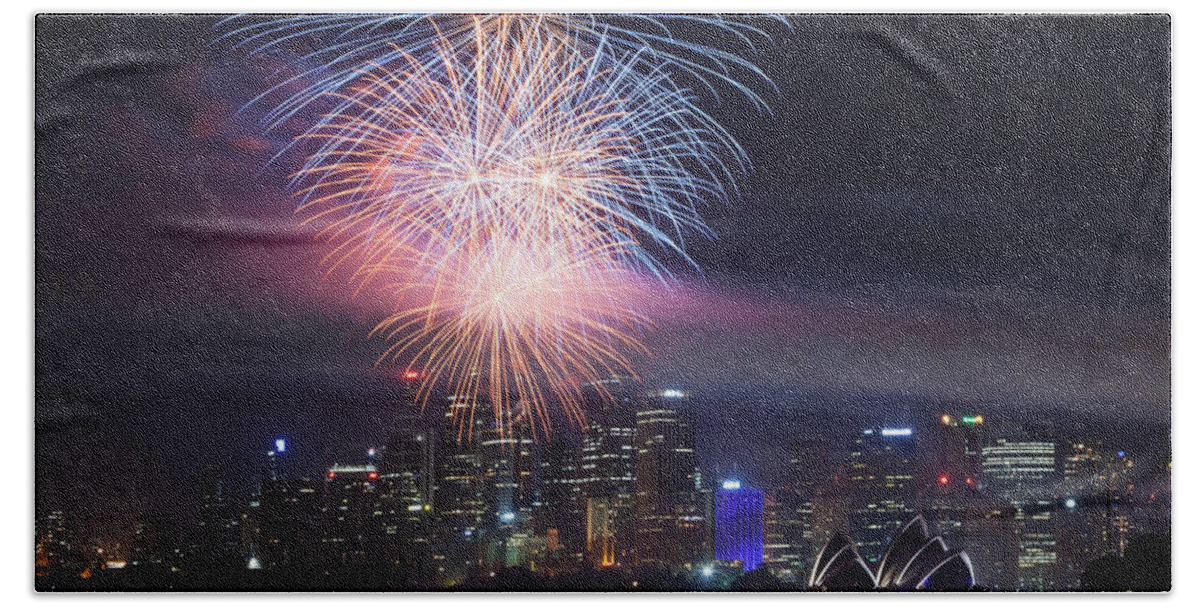 Sydney Beach Towel featuring the photograph Sydney fireworks by Matteo Colombo