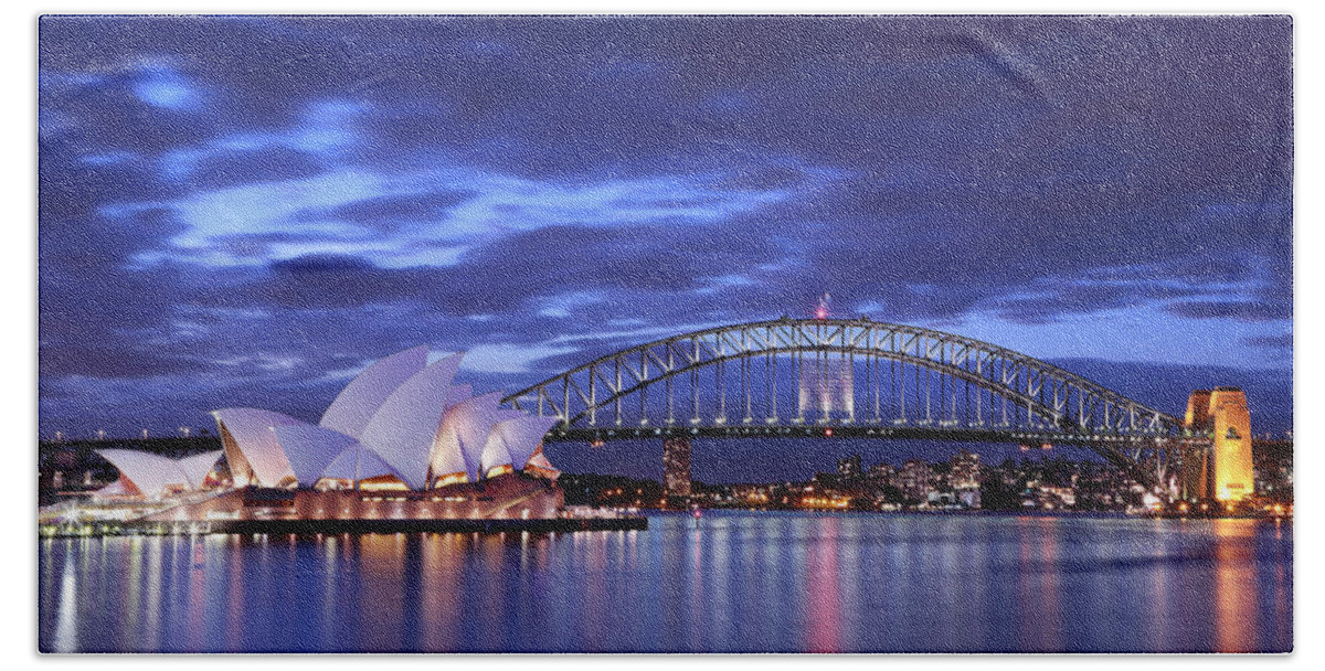 Sydney Harbour Bridge Beach Towel featuring the digital art Sydney Harbour Bridge by Super Lovely