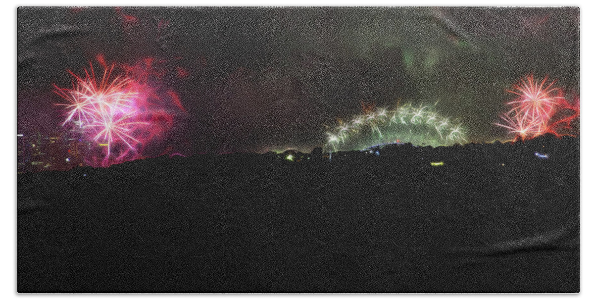 New Year Beach Towel featuring the photograph Sydney New Year Fireworks by Miroslava Jurcik