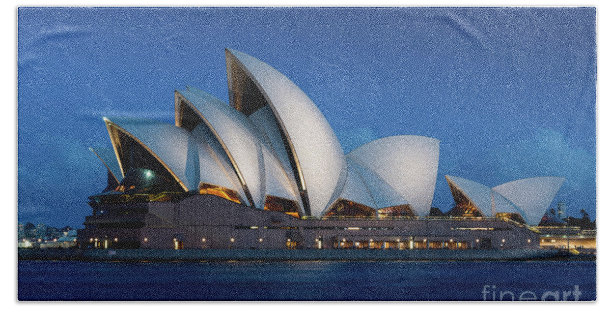 Aussie Beach Towel featuring the photograph Sydney Opera House after dark by Andrew Michael