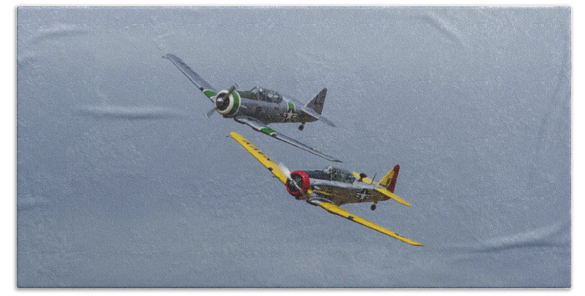 Airplanes Beach Towel featuring the photograph T-6 trainers by Elvira Butler