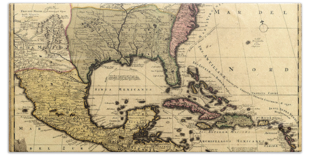 Texas Beach Towel featuring the digital art Tabula Mexicae et Floridae 1710 by Texas Map Store