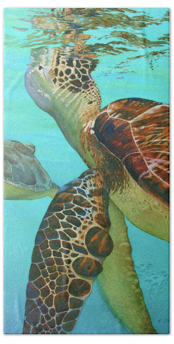 Sea Turtles Beach Towel featuring the painting Taking a Breather by Marguerite Chadwick-Juner