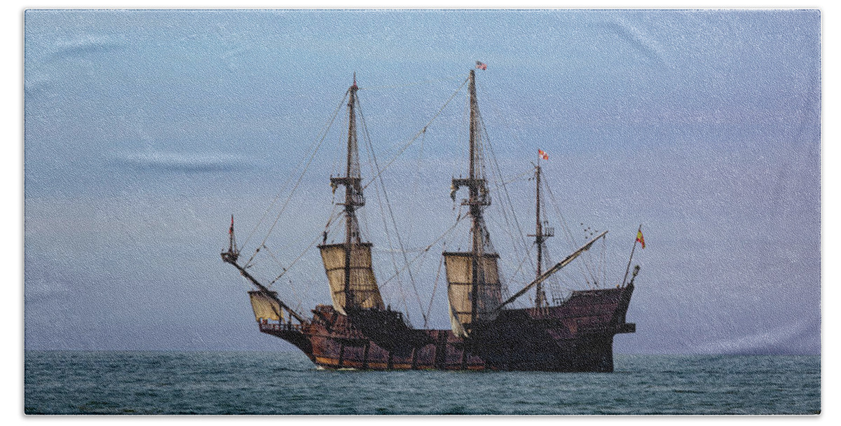 Boats Beach Towel featuring the photograph Tall Ship El Galeon by Dale Kincaid