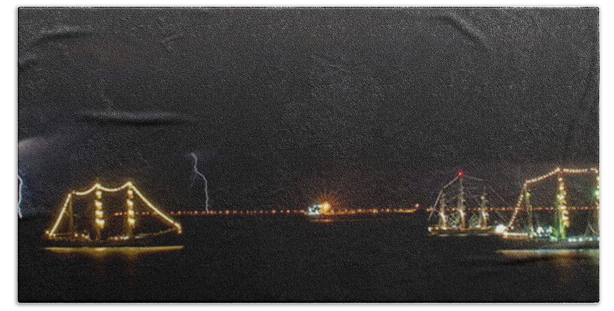 Ship Beach Towel featuring the photograph Tall Ships During Storm by Alan Hutchins